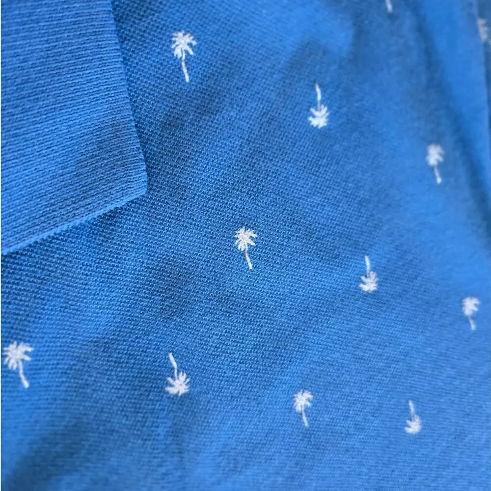 Banana Republic Factory Slim Fit Blue Palm Tree Polo Shirt Sz L